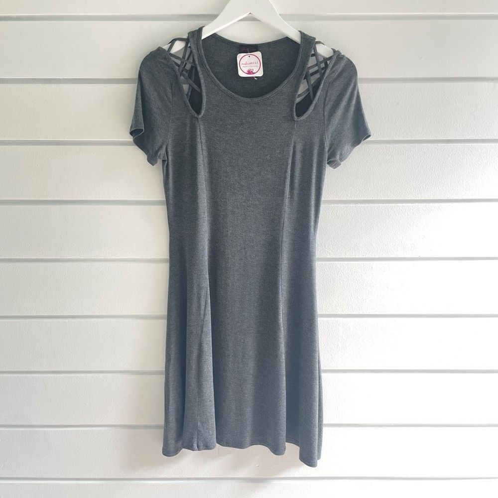 Sheila Rose For Nadine West Women's Gray Cage Cutout Shoulder Dress M NWT